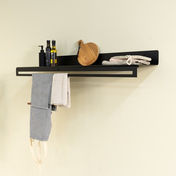 Cuier de perete negru cu raft din metal 120 cm Sway – Spinder Design-image-4