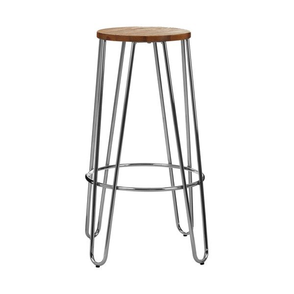 Scaun de bar argintiu/în culoare naturală din lemn de ulm (înălțime șezut 75 cm) District – Premier Housewares