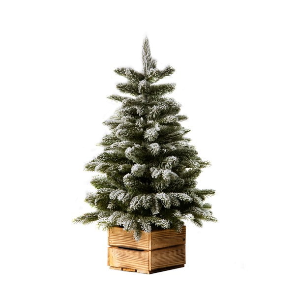 Brad artificial de Crăciun în ghiveci de lemn Dakls, înălțime 65 cm, verde-alb