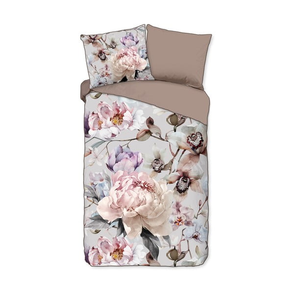 Lenjerie de pat gri-maro din bumbac satinat pentru pat de o persoană, extinsă 140x220 cm Colinda – Descanso