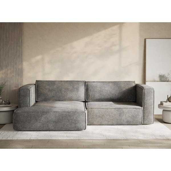 Colțar gri extensibil/cu spațiu de depozitare cu tapițerie din chenille (cu colț pe partea stângă/cu șezlong) Velto – Maison de Rêve-image-1