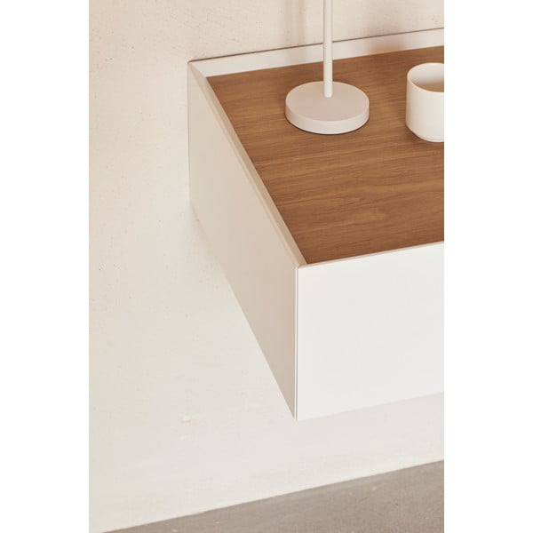 Noptieră albă suspendată cu blat cu aspect de lemn de stejar Arista – Teulat-image-2