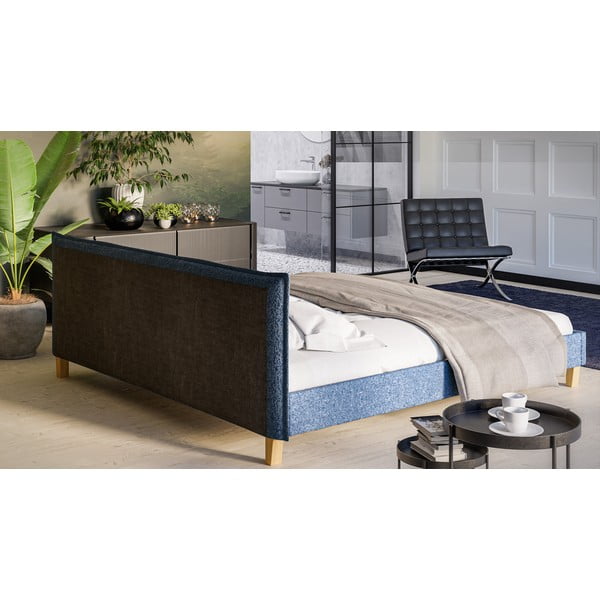 Pat matrimonial albastru cu tăblie și  somieră 200x200 cm Tina – Ropez-image-3