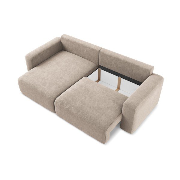 Colțar bej extensibil/cu spațiu de depozitare cu tapițerie din chenille (cu colț pe partea stângă/cu șezlong) Kona – Makamii-image-4