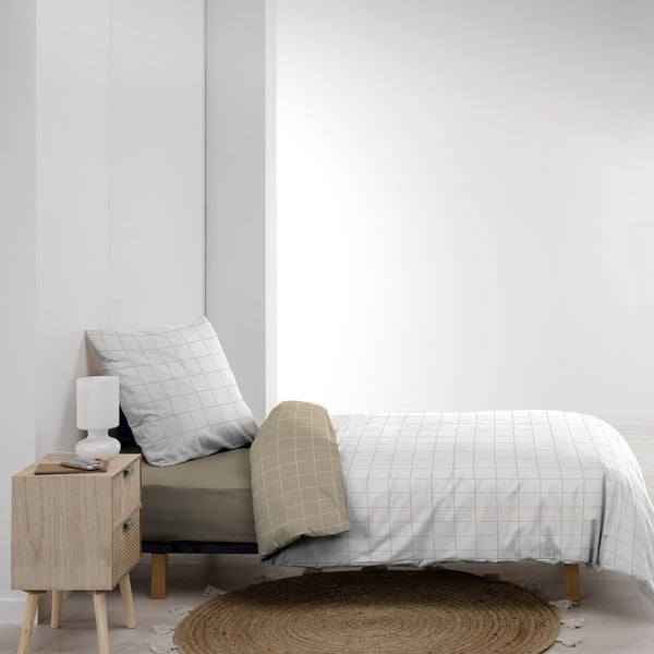 Lenjerie de pat albă-bej din bumbac pentru pat de o persoană 140x200 cm Cadria – douceur d'intérieur-image-4