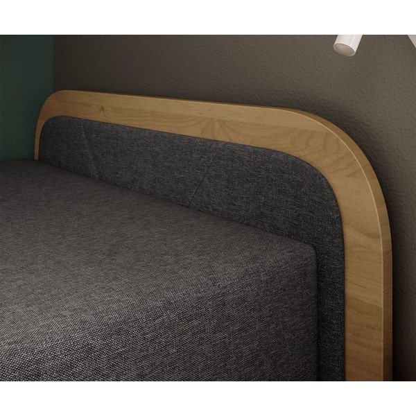 Pat galben ocru/gri închis tapițat/din  placă aglomerată de lemn cu spațiu de depozitare cu saltea 80x190 cm Parys – ELTAP-image-4