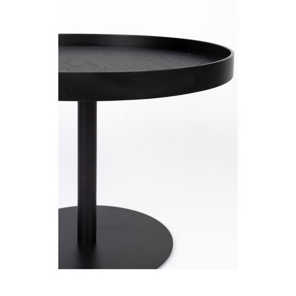 Măsuță de cafea neagră rotundă cu blat cu aspect de lemn de stejar ø 56 cm Yuri M – White Label-image-2