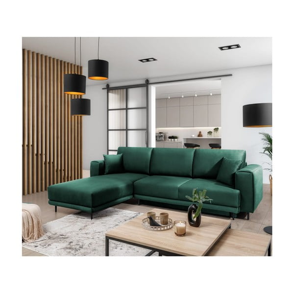 Colțar verde extensibil/cu spațiu de depozitare cu tapițerie din catifea (cu colț pe partea stângă/cu șezlong) Dalia – ELTAP-image-4