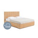 Pat dublu tapițat cu spațiu de depozitare cu saltea și somieră 180x200 cm în culoarea muștar Thessa Bold Line - Bonami Selection