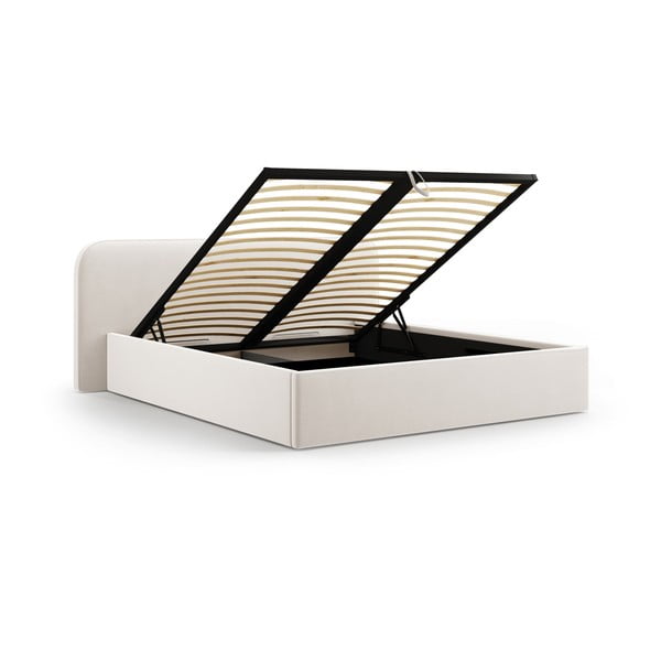 Pat matrimonial fildeș tapițat cu spațiu de depozitare cu somieră 200x200 cm Elizabeth – Micadoni -image-2