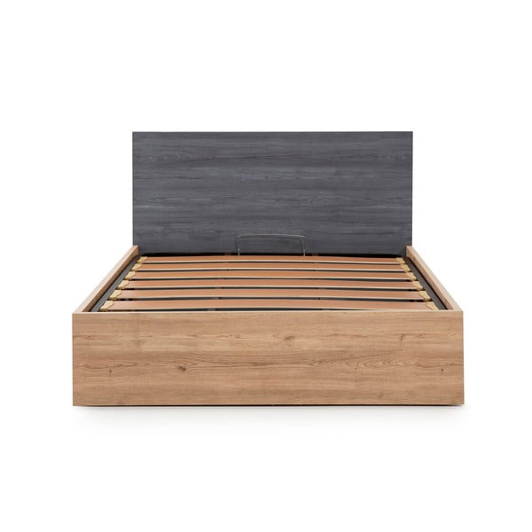 Pat dublu gri cu spațiu de depozitare și somieră 160x200 cm Kronos - Marckeric-image-2