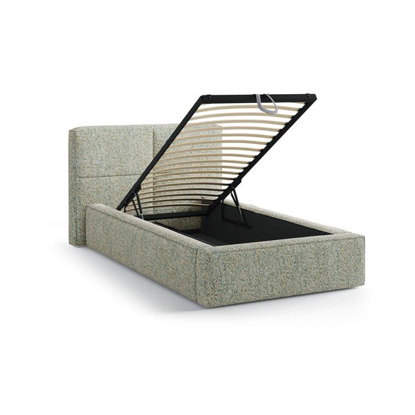 Pat verde tapițat cu spațiu de depozitare cu somieră 90x200 cm Darren – Micadoni -image-1