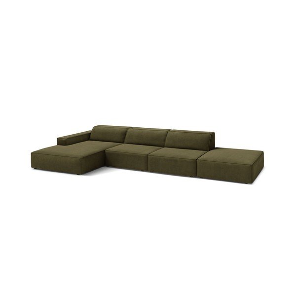 Colțar modular kaki cu tapițerie din catifea (cu colț pe partea stângă/cu șezlong) Jodie – Micadoni 