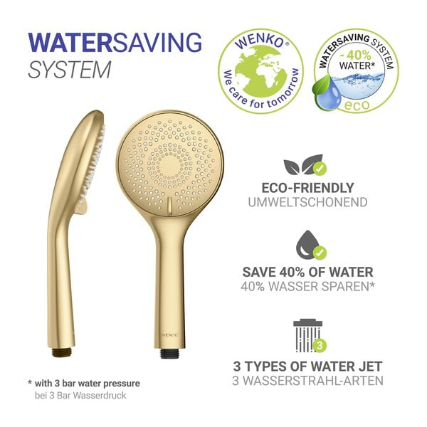 Cap de duș economic auriu mat din plastic ø 11 cm Watersaving System – Wenko-image-2