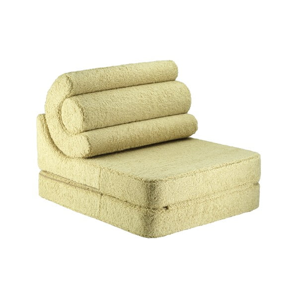 Fotoliu pentru copii verde cu tapițerie din țesătură bouclé Flipster – Wigiwama