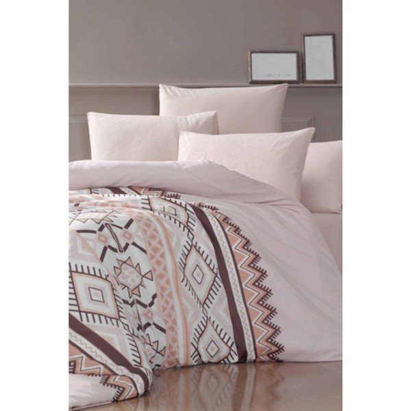 Lenjerie de pat cu cearșaf pentru pat dublu Pure Cotton Klim Brown, 200 x 220 cm