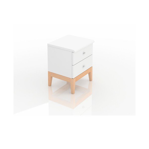 Noptieră din lemn de pin cu 2 sertare Skandica Livia, înălțime 54 cm, alb-natural-image-4
