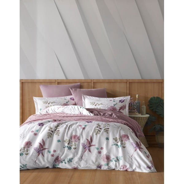 Lenjerie de pat alb-roz din bumbac pentru pat dublu 200x200 cm Larin – Mijolnir