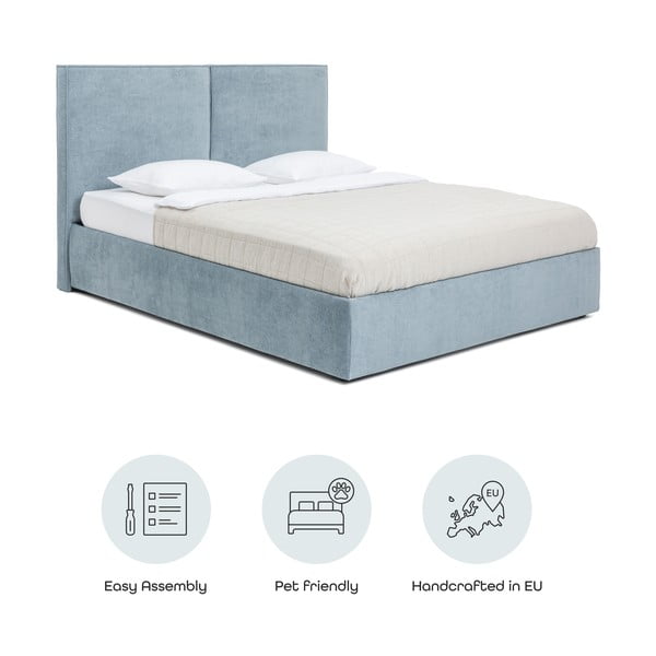 Pat matrimonial albastru tapițat cu spațiu de depozitare cu somieră 160x200 cm Thessa Bold – Bonami Selection-image-4