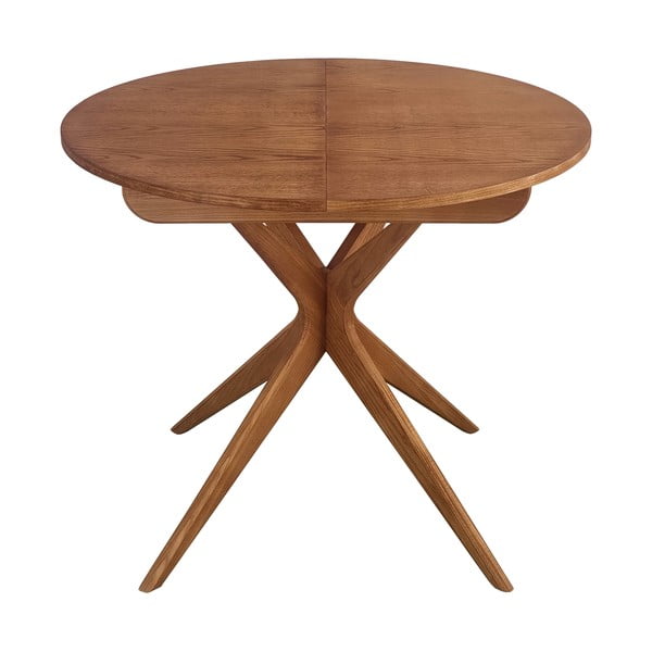 Masă de dining rotundă extensibilă cu aspect de lemn de stejar cu blat suplimentar ø 90 cm Jubi – Ragaba
