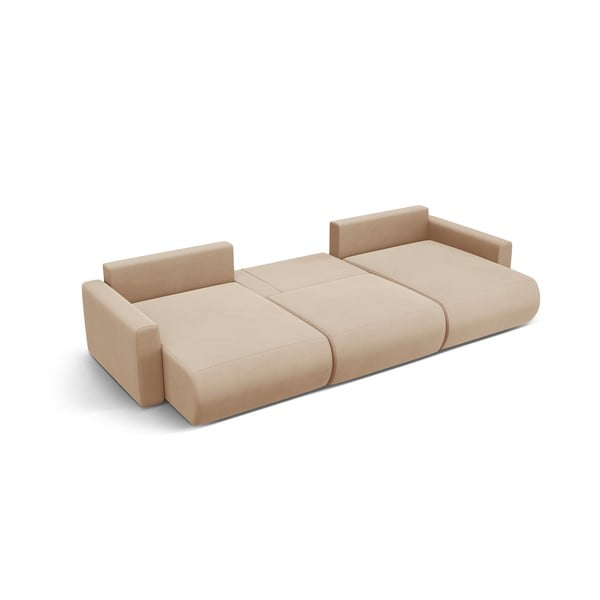 Colțar maro deschis extensibil, cu spațiu de depozitare cu tapițerie din catifea (în formă de "U") Belfast – Cosmopolitan Design-image-3