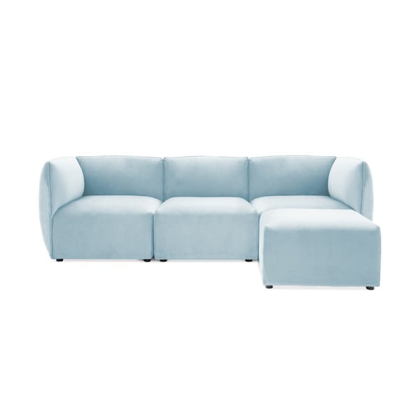 Canapea modulară cu 3 locuri și suport pentru picioare Vivonita Velvet Cube, albastrul cerului