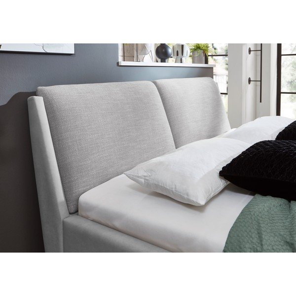 Pat matrimonial gri deschis tapițat cu spațiu de depozitare cu somieră 160x200 cm Valetta – Meise Möbel-image-3