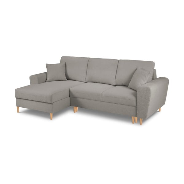 Colțar gri deschis extensibil, cu spațiu de depozitare cu tapițerie din țesătură bouclé (cu colț pe partea stângă, cu șezlong) Kyoto – Cosmopolitan Design-image-1