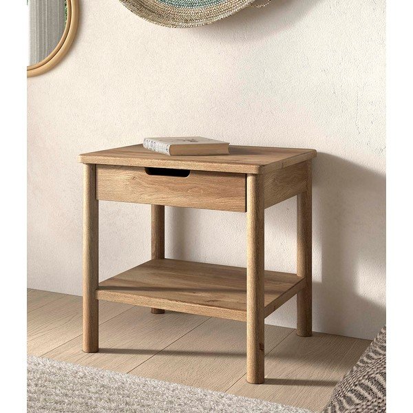 Noptieră în culoare naturală cu rafturi din lemn de stejar Olive – Vipack-image-1