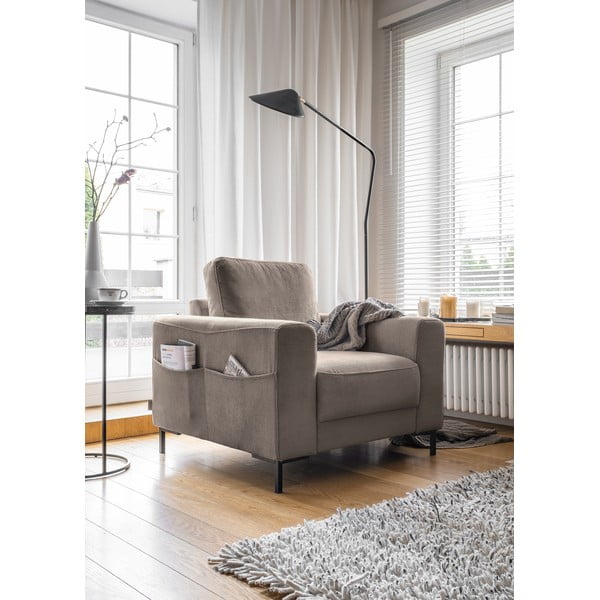 Fotoliu maro cu tapițerie din catifea reiată Lofty Lilly – Miuform-image-2