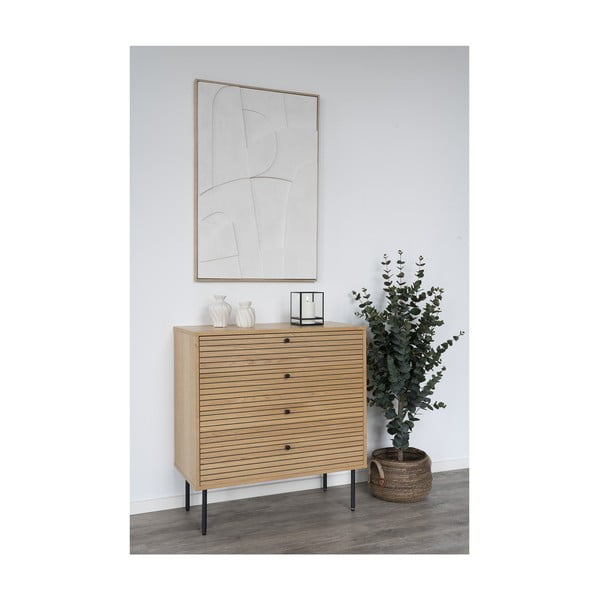 Comodă în culoare naturală înaltă cu aspect de lemn de stejar 80x85 cm Kyoto – House Nordic-image-1