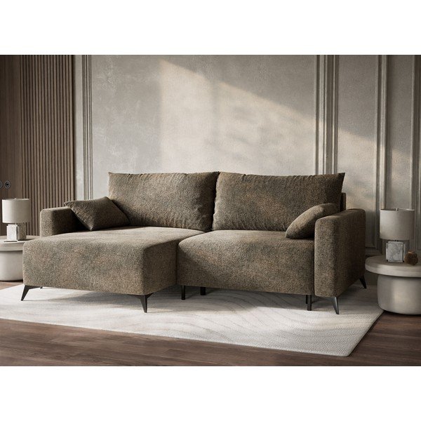 Colțar maro extensibil/cu spațiu de depozitare cu tapițerie din chenille (cu colț pe partea stângă/cu șezlong) Leon – Maison de Rêve-image-4