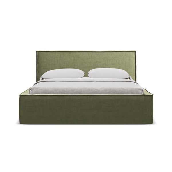 Pat matrimonial verde tapițat cu spațiu de depozitare cu somieră 160x200 cm Anani – Makamii-image-3