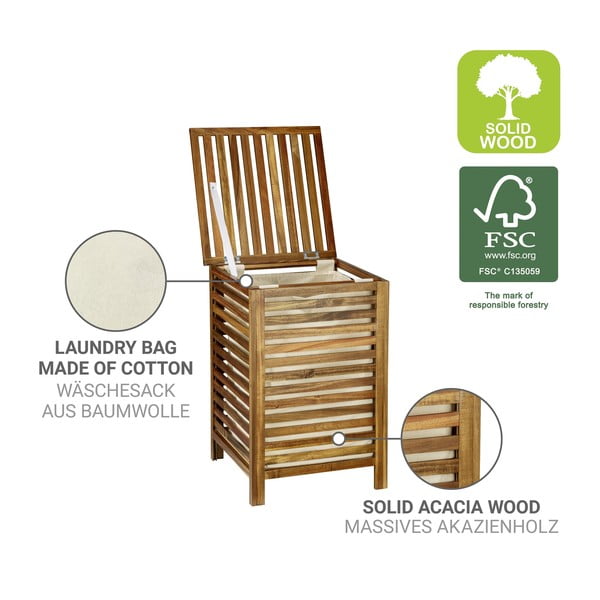 Coș de rufe în culoare naturală închisă din lemn 56 l Fondi – Wenko-image-2