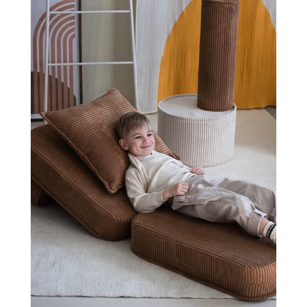 Pernă decorativă pentru copii maro cu tapițerie din catifea reiată Block – Wigiwama-image-1