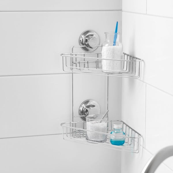 Raft pentru baie argintiu de colț autoadeziv din metal Bestlock Bath – Compactor-image-1