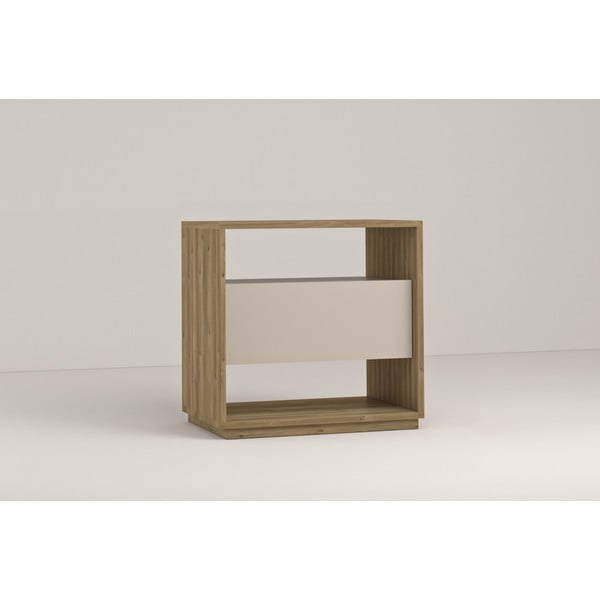 Noptieră crem/în culoare naturală cu aspect de lemn de stejar Dennis – Marckeric-image-1