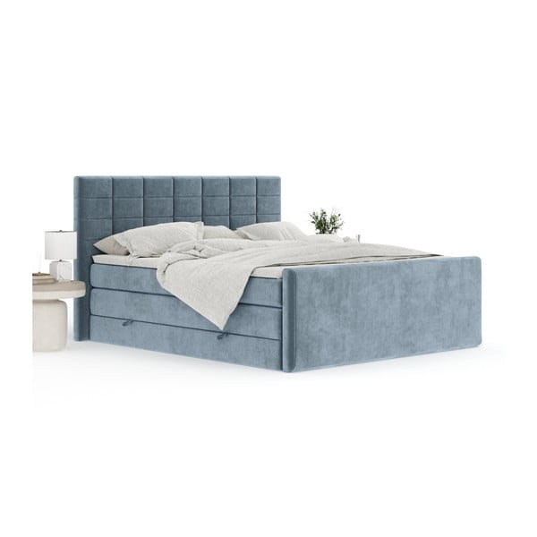 Pat boxspring albastru cu spațiu de depozitare 160x200 cm Ava – Maison de Rêve-image-3