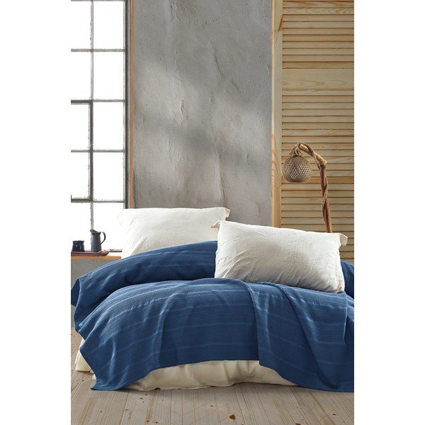Cuvertură albastră din bumbac pentru pat dublu 220x235 cm Leona - Mijolnir-image-1