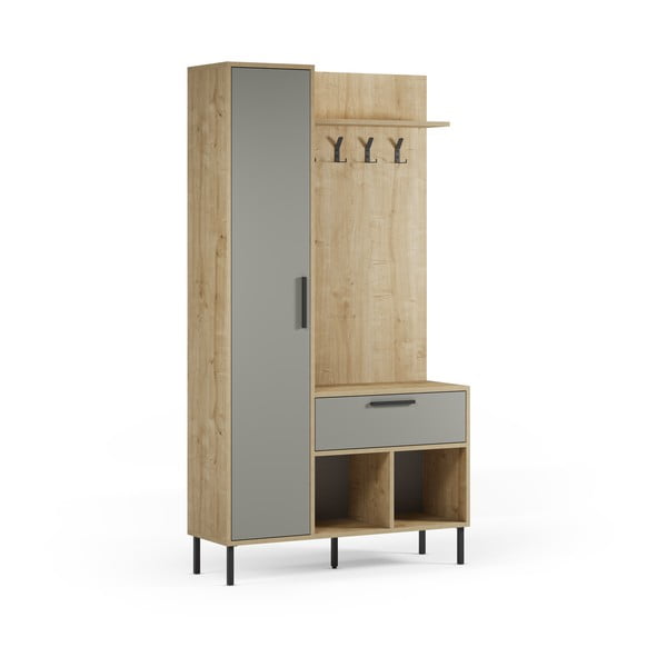 Set pentru hol verde/în culoare naturală cu aspect de lemn de stejar 108x195x35 cm Heidy – Marckeric-image-2