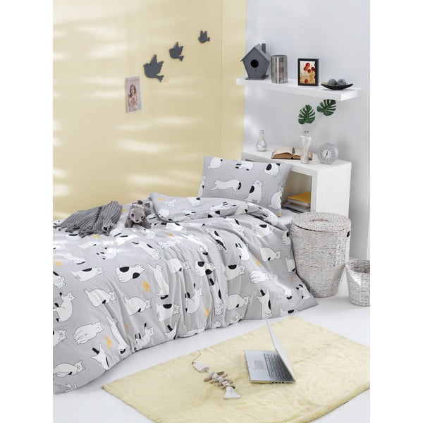 Lenjerie de pat din bumbac ranforce pentru pat de 1 persoană Mijolnir Liana Grey, 140 x 200 cm-image-1