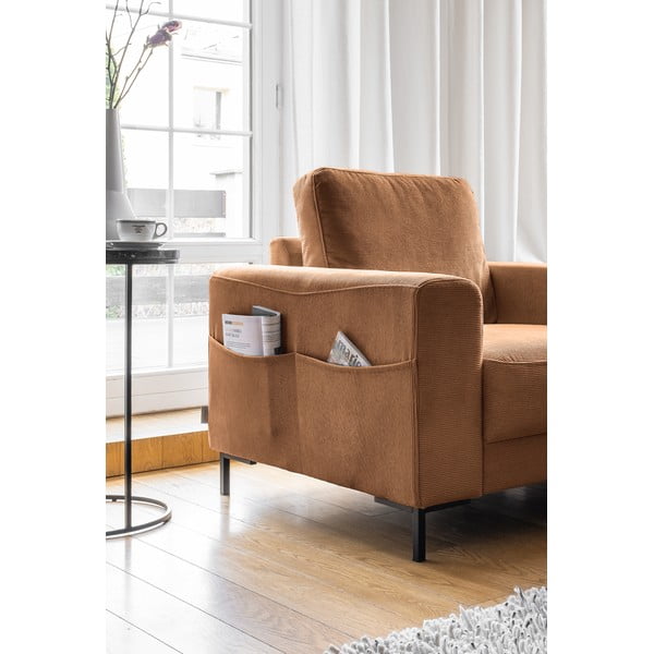 Fotoliu portocaliu/maro cu tapițerie din catifea reiată Lofty Lilly – Miuform-image-3