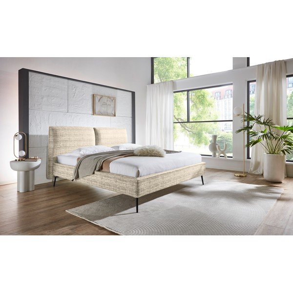Pat matrimonial bej tapițat fără somieră 160x200 cm Infinity – Meise Möbel-image-1