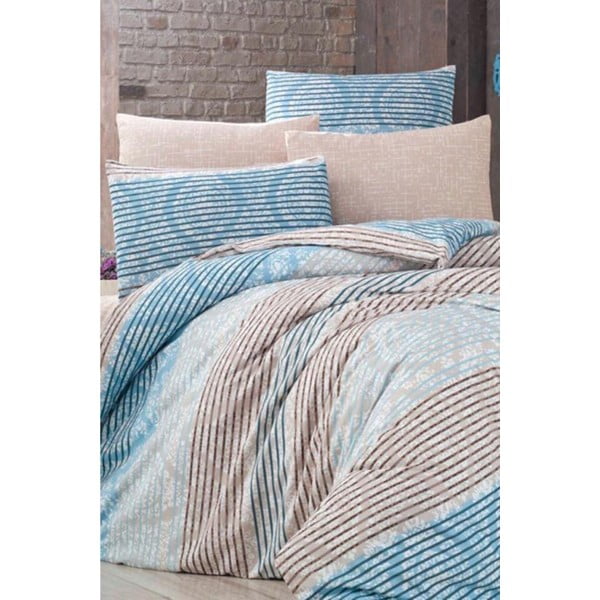 Lenjerie de pat albastră-maro pentru pat de o persoană-extins și cearceaf Antique – Mila Home