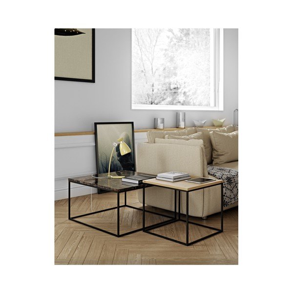 Măsuță TemaHome Gleam din marmură, cu picioare negre, 75 cm, maro-image-2