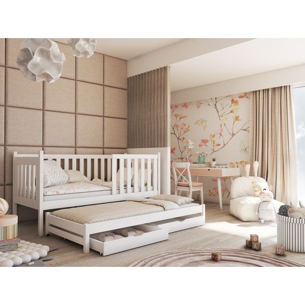 Pat din lemn de pin extensibil alb pentru copii cu spațiu de depozitare 90x190 cm Kaja V5 - Lano Meble-image-1