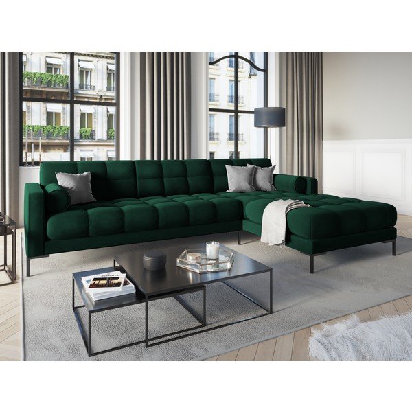 Colțar din catifea cu extensie pe partea dreaptă Cosmopolitan Design Bali, verde închis-image-1