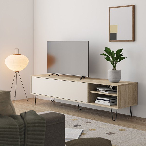 Masă TV crem  cu aspect de lemn de stejar 165x44 cm Aero - TemaHome -image-4