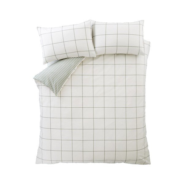 Lenjerie de pat verde/crem din flanelă pentru pat de o persoană 135x200 cm Brushed Regal Check – Bianca