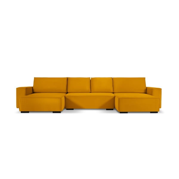 Canapea extensibilă din catifea în formă de U Mazzini Sofas Azalea, galben